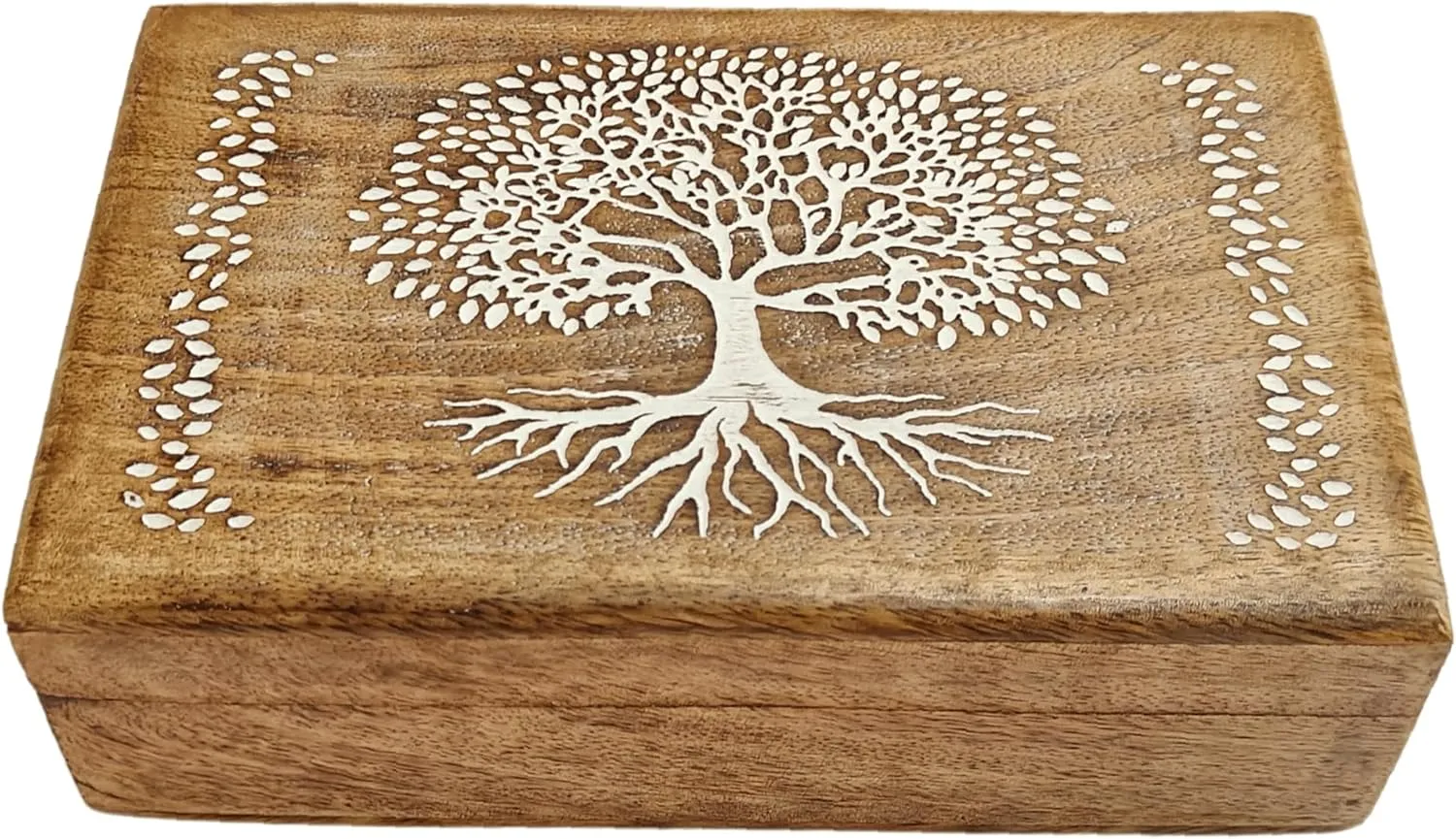 Wooden Engraved Decorative Jewelry Trinket Holder Keepsake Storage Box Multipurpose Use X-ray As Watch Box Gift for Men & Women (Natural & White) (Natural White 4) Handmade 