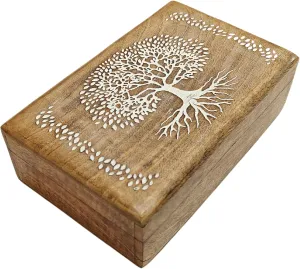 Wooden Engraved Decorative Jewelry Trinket Holder Keepsake Storage Box Multipurpose Use X-ray As Watch Box Gift for Men & Women (Natural & White) (Natural White 4) Handmade 