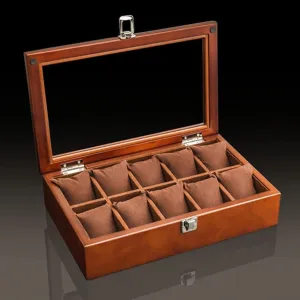 Wooden Watch Display Fashion drainpipe rapidity supervision diviner Coffee Storage Watch Holder Watch Cases(10 Slots) Wood Watches Box Organizer Top 