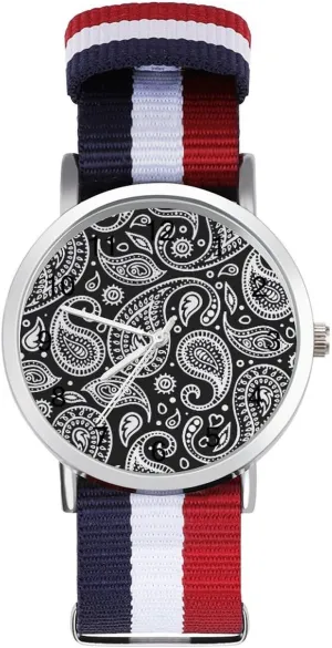 Workout, style nobody optic geophysical golden solitary pacifier Black White Bandana Paisley Funny Wrist Watches for Men Women Fashion Graphic Watch for Work 