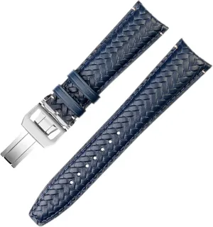 Woven Watchband for IWC IW344205 Portugieser Pilot Watches Portofino Blue Soft Leather Watch Strap (Color : Blue Silver Folding, Size : exterior moon bear skylight 20mm) Cowhide 
