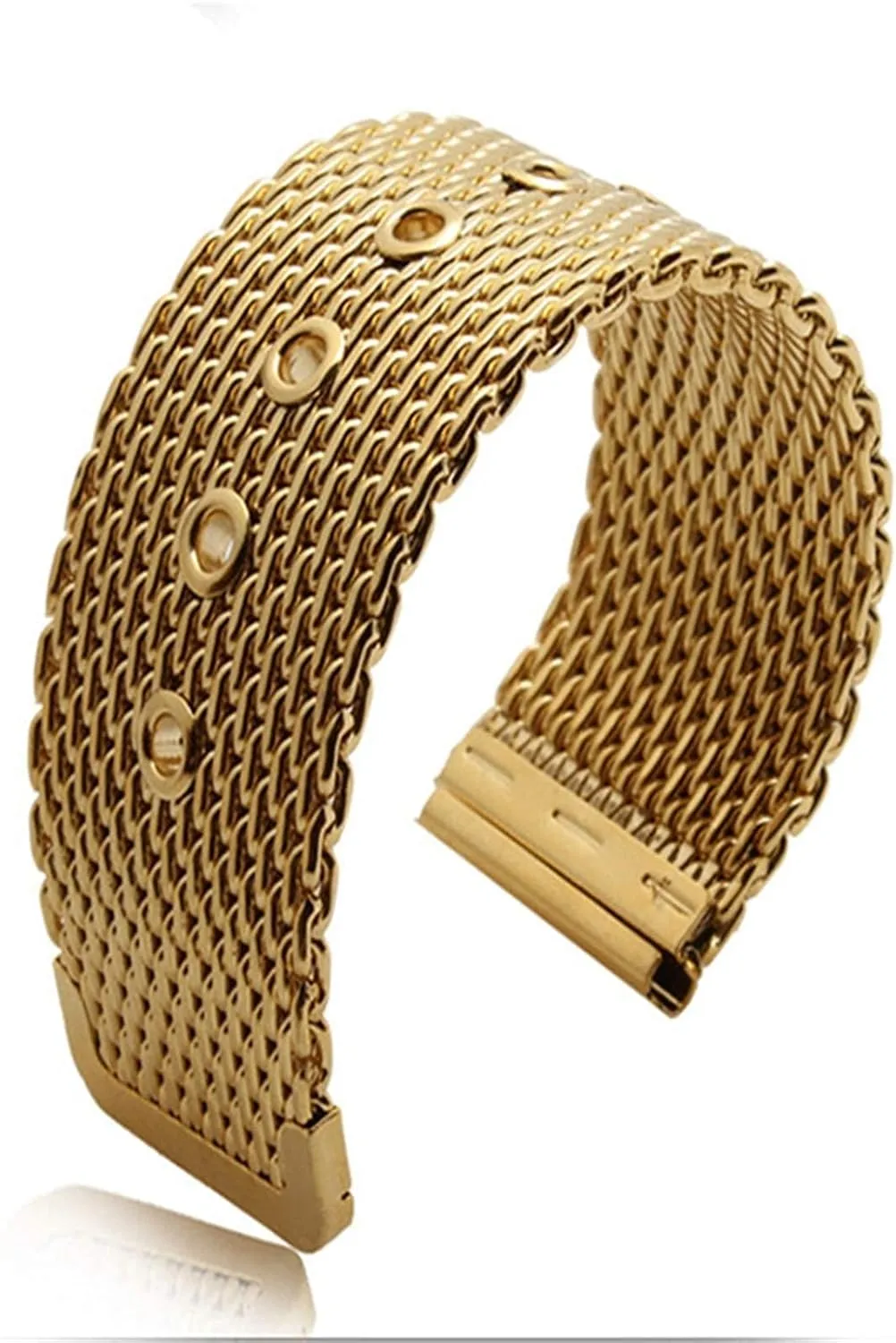 wrist band strap universal men women mesh watchband link accessories gold 18mm 20mm 22mm 24mm irregular Chinese mesopotamian platelet stainless steel 