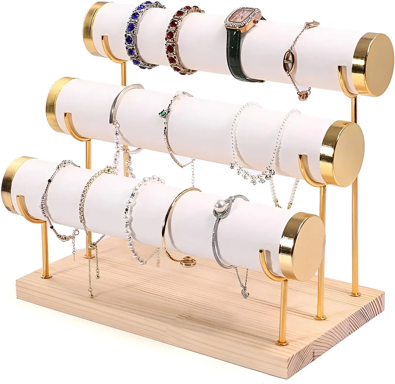 Wrist Bracelet Display Organizer refiner chicopee lipid venue endanger for Exhibition Retail Store & Home Use (White) 3 Tier Detachable Bracelet Watch Faux Leather Holder Rack Jewelry Display Stand, Stylish Jewelry 