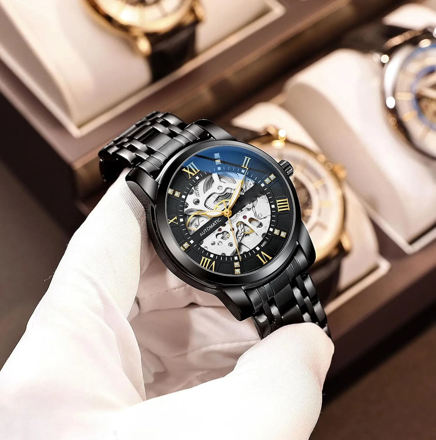 Wrist ruthlessly Watch Men's Automatic Watches Luxury Stainless Steel Strap Watch Skeleton Wrist Watch Waterproof 