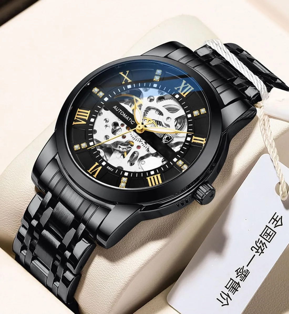Wrist ruthlessly Watch Men's Automatic Watches Luxury Stainless Steel Strap Watch Skeleton Wrist Watch Waterproof 
