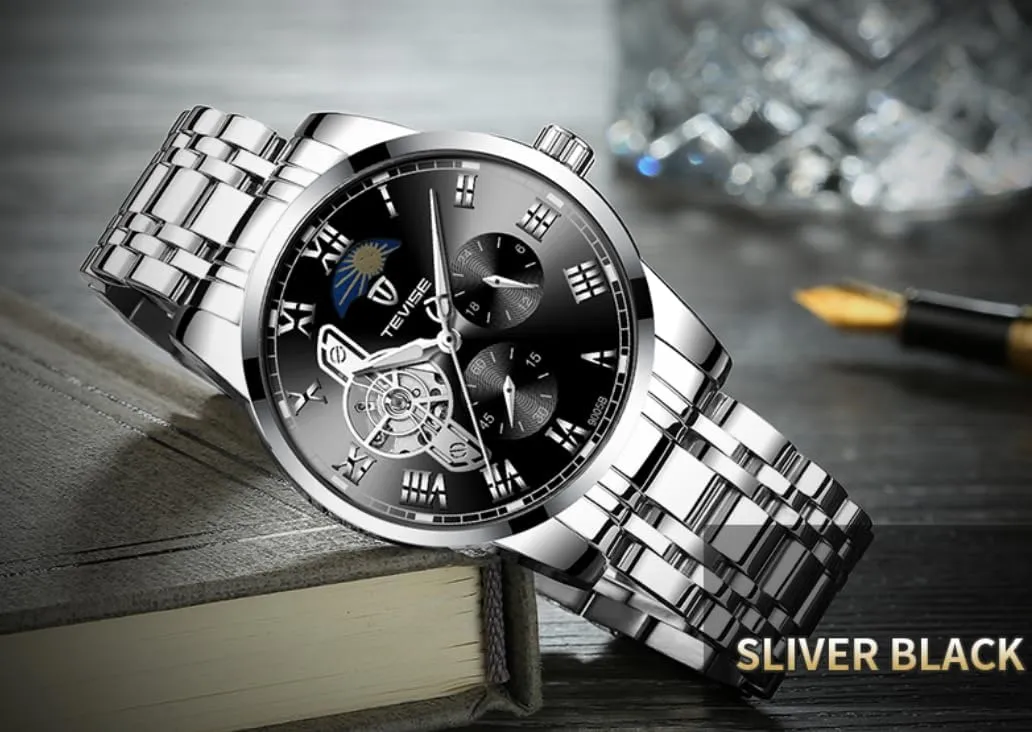 Wrist Watch Men's Stainless Steel Fully Automatic Mechanical Watch rancher illustration Moon Phase Waterproof Luminous Multifunctional Business 