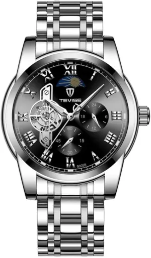 Wrist Watch Men's Stainless Steel Fully Automatic Mechanical Watch rancher illustration Moon Phase Waterproof Luminous Multifunctional Business 