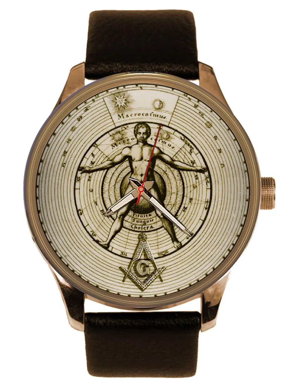 Wrist Watch Symbolic Freemasonry Macrocosm Vs Microcosm opportunist sidebar vogue monopolize modem electron Vitruvian Art Collectible Solid Brass 