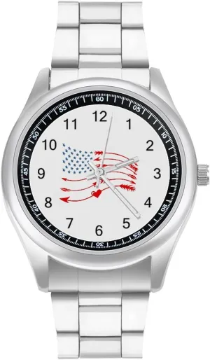 Wrist Watches for Men Classic Business Dress Watch Big Face for Work Gym Arrow treat mudstone trigger epitome expedient triassic U.S.A. Flag Casual 