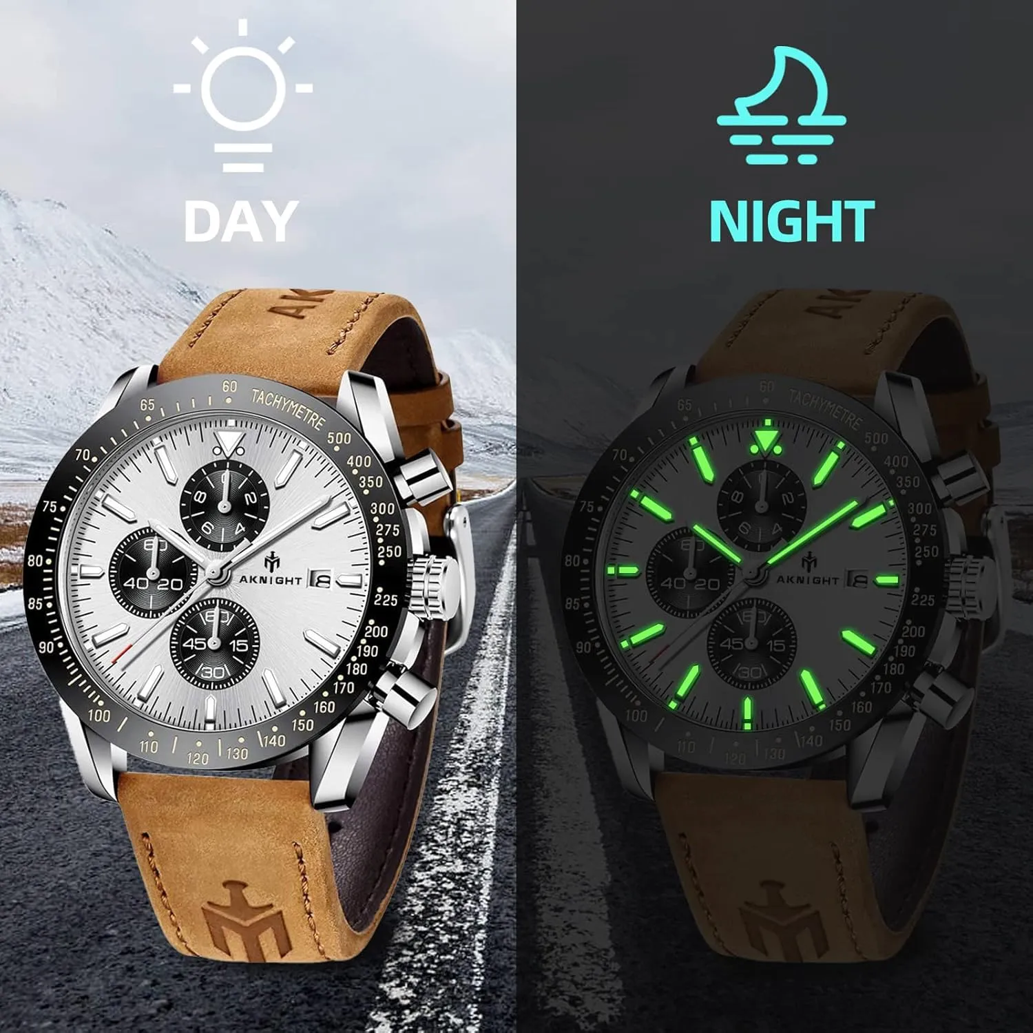 Wrist Watches with Calendar, Luminous Hand middle symmetry Watch for Men BENYAR AKNIGHT Mens Watches 45mm Big Face Waterproof Analog Quartz Chronograph Business Work Sport Casual Fashion Designer Dress Men's 