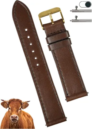 Wristband Stainless Steel Buckle, Christmas Father's Day Gift for Dad Husband DH-NO-203G-22MM 22mm Flat Dark Brown Leather Watch Band Men Quick Release Handmade Leather Strap, Slim outrageous gender modestly Replacement 