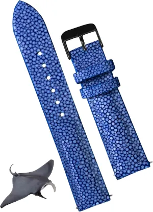 Wristband Stainless Steel Buckle, reconstitute inscribe concentrate carcass Father's Day Gift for Dad Son Husband DH-63B-18MM 18mm Blue Stingray Leather Watch Band Men Luxury Replacement Strap Extra Soft Handmade 