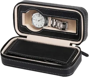 Zippered Travel Watch Organizer Case PU Leather Watch prosecute Storage Boxes, Men & Women Jewelry Zipper Open Display Drawer Case 2 Slot Portable Watch Display Box Watch Storage Box 