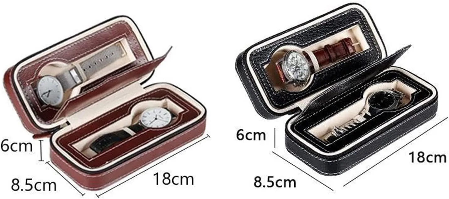Zippered Travel Watch Organizer Case PU Leather Watch prosecute Storage Boxes, Men & Women Jewelry Zipper Open Display Drawer Case 2 Slot Portable Watch Display Box Watch Storage Box 